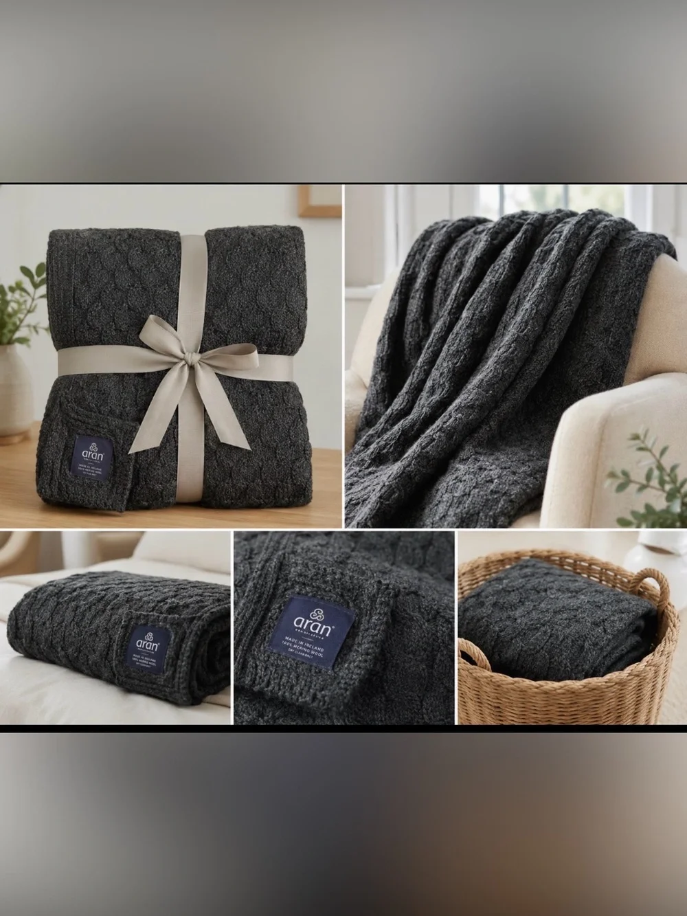 Aran Ireland 100% Pure New Wool Cable Knit Blanket Throw Olive Green